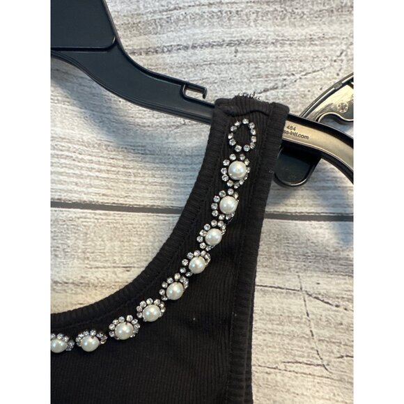 Alice + Olivia Kori Pearl Embellished Ribbed Tank Tops Size S - Picture 2 of 7